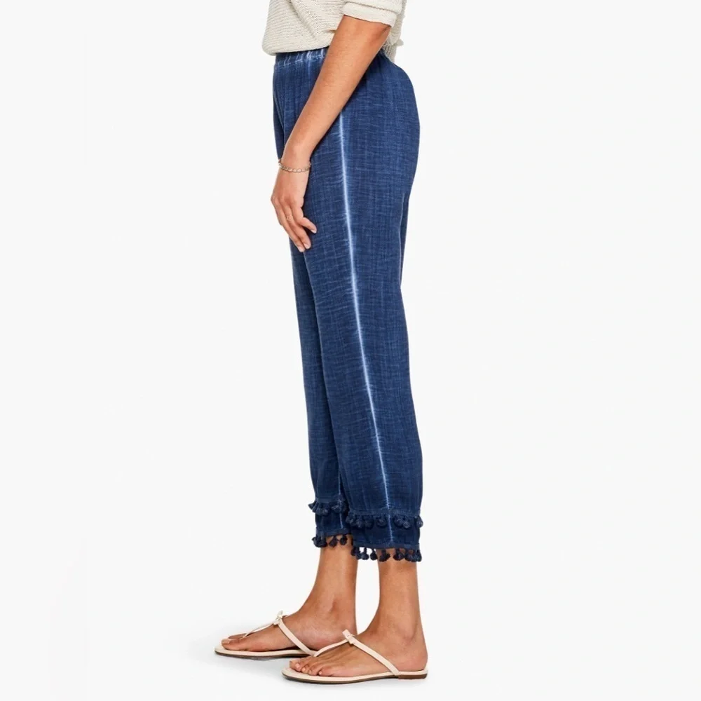 NWT NIC+ZOE | Double Gauze Straight Leg‎ Tassel Pant Parisian Blue Size Medium